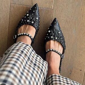 Antonio Melani x Jennifer Sumko Lyssa Lou Leather Studded Mary Jane Flats- 6‎